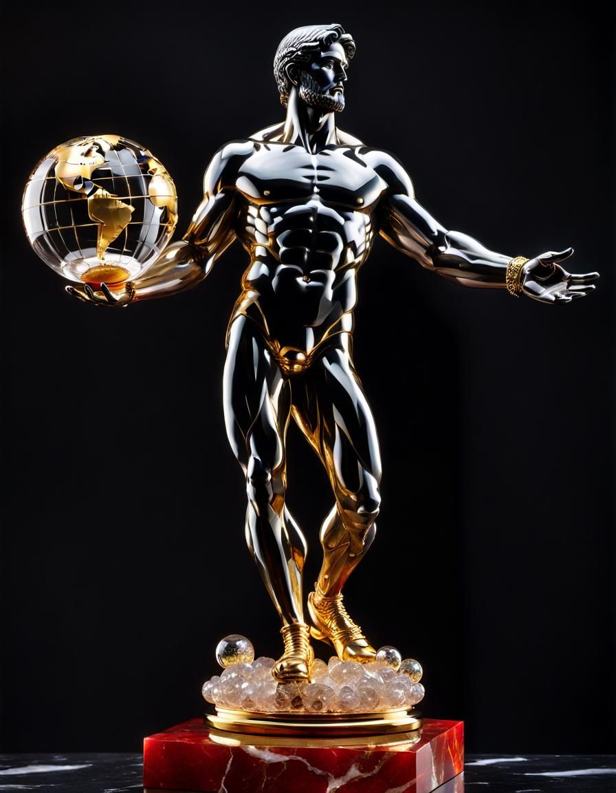 Crystal Atlas Holding Golden Globe in Art Deco