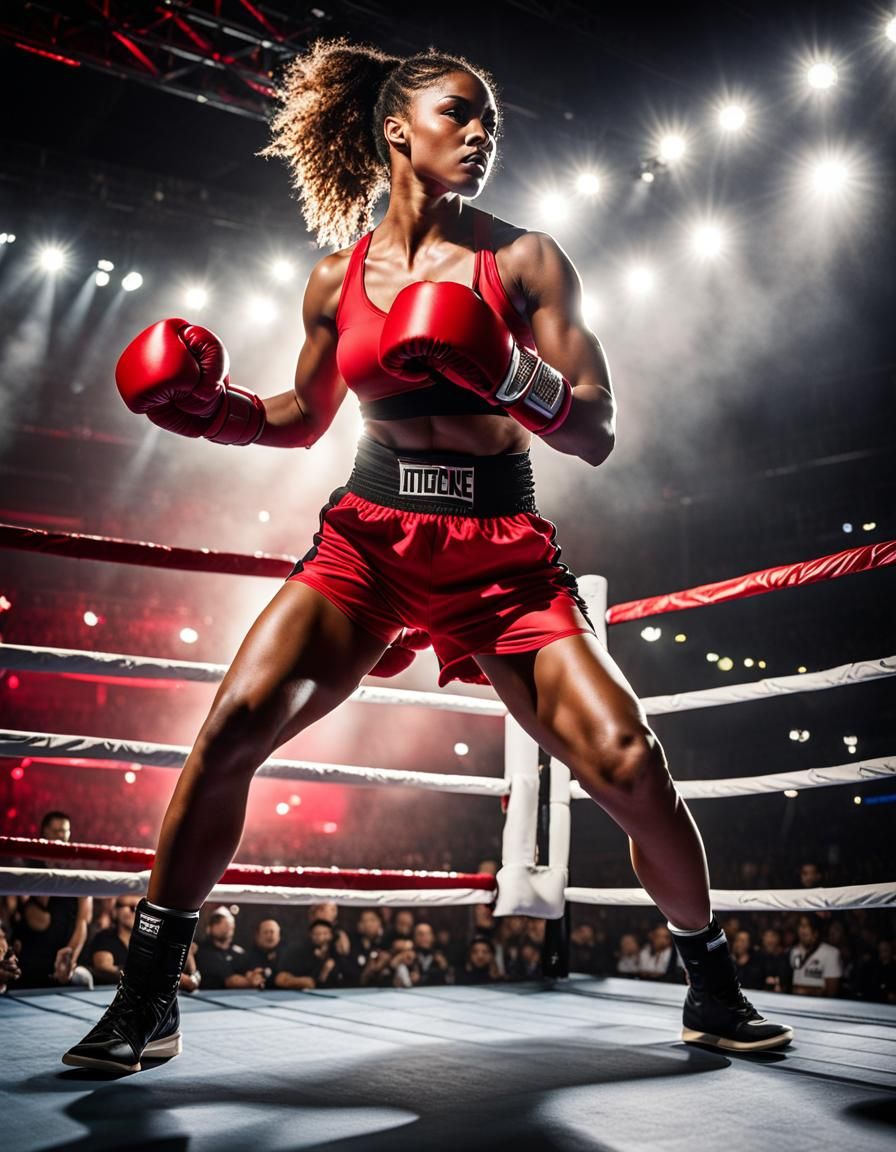 Fierce Woman Boxer in Dynamic Pose, UHD 32k