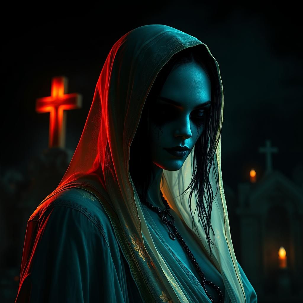 La Llorona Roams Graveyard: Hyperdetailed Portrait