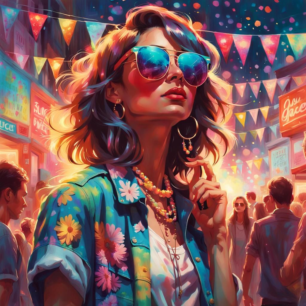 Girl's Psychedelic 1960s Party, Digital Painting