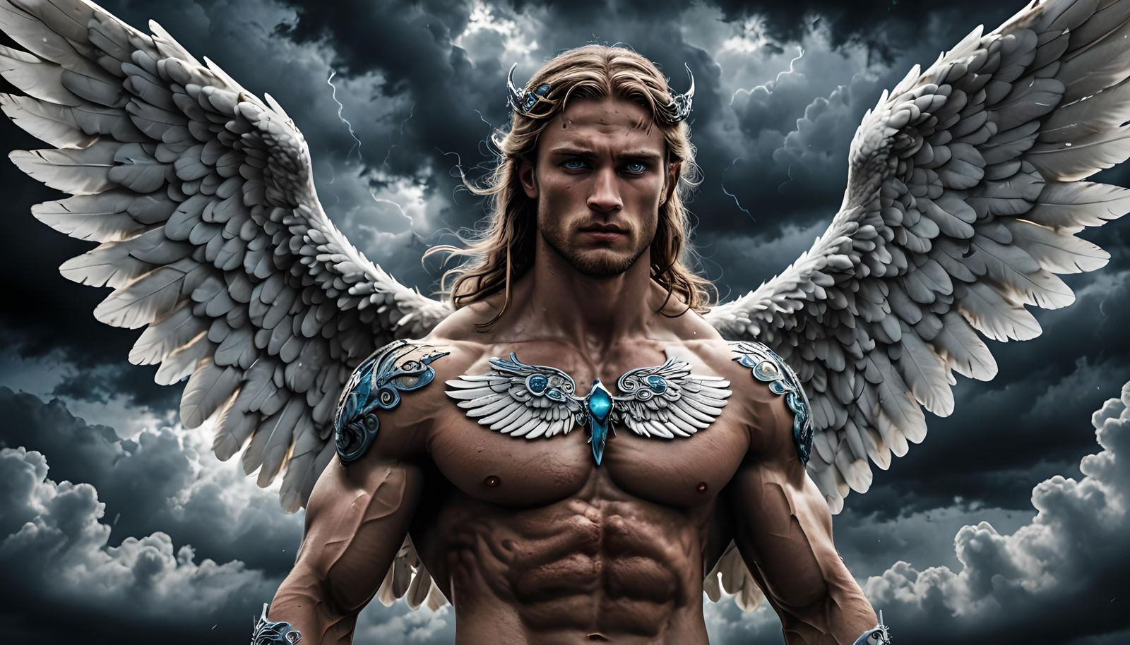 Angelic Being Floating Through Black Clouds