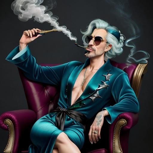 Cartoon Shark Smokes Pipe in Armchair, Whimsical Ink