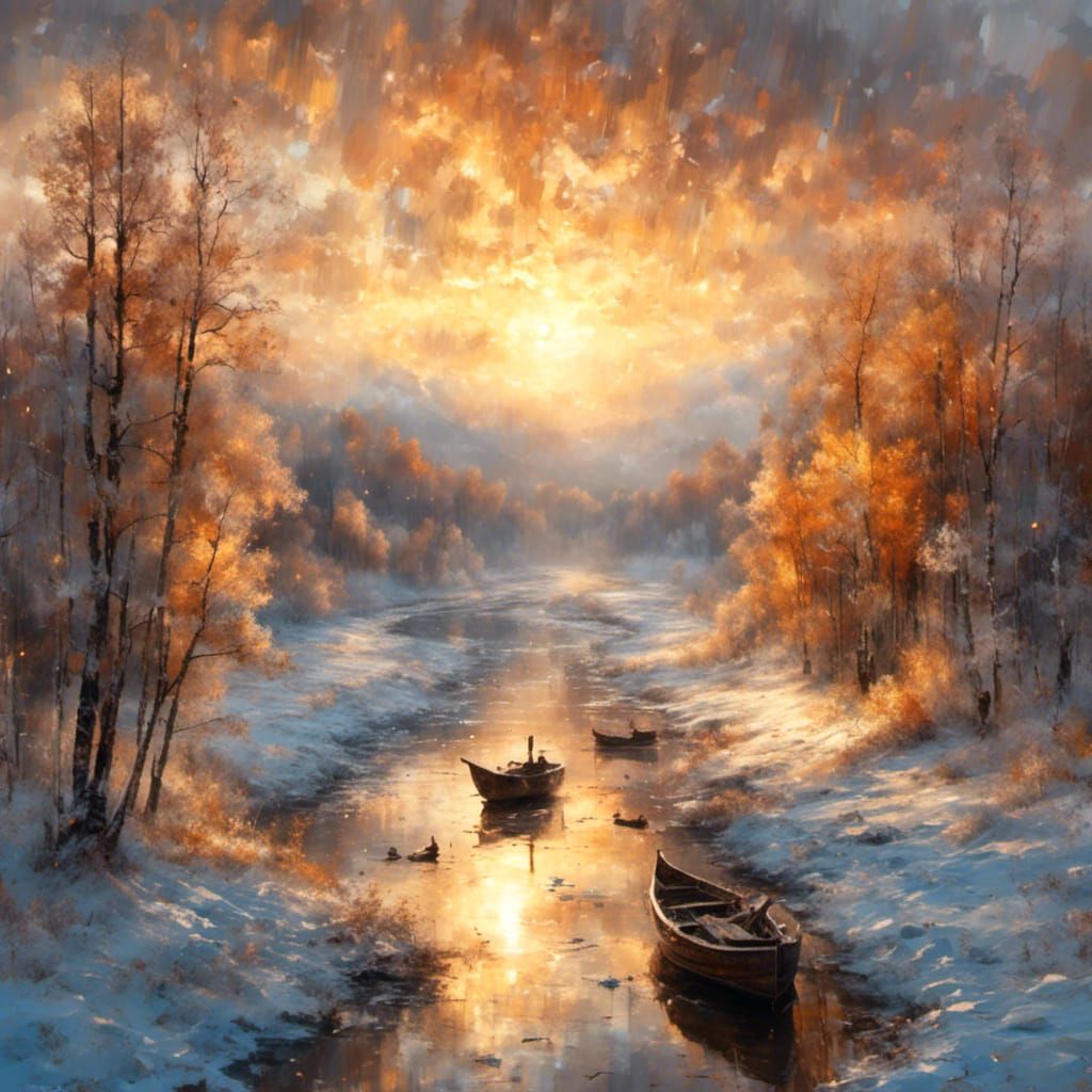 Winding River Landscape with Flying Pterodactyl