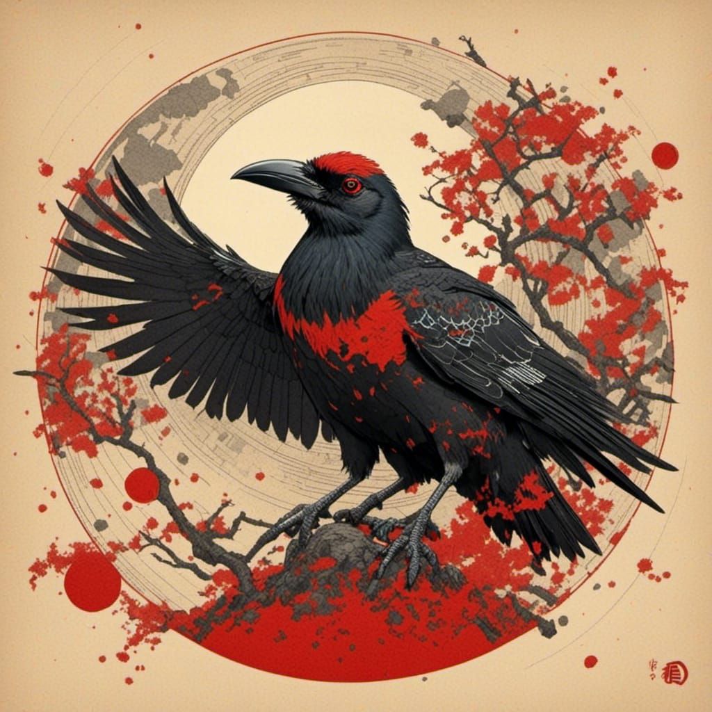Ravens in Ukiyo-e Style