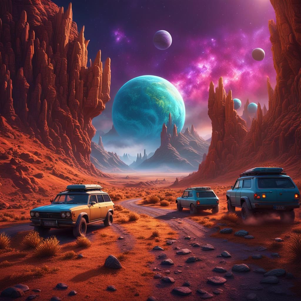 Alien Planet Road Trip in Detailed Matte Painting