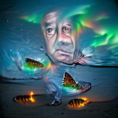 Surreal Fish to Butterfly Transformation Under Aurora