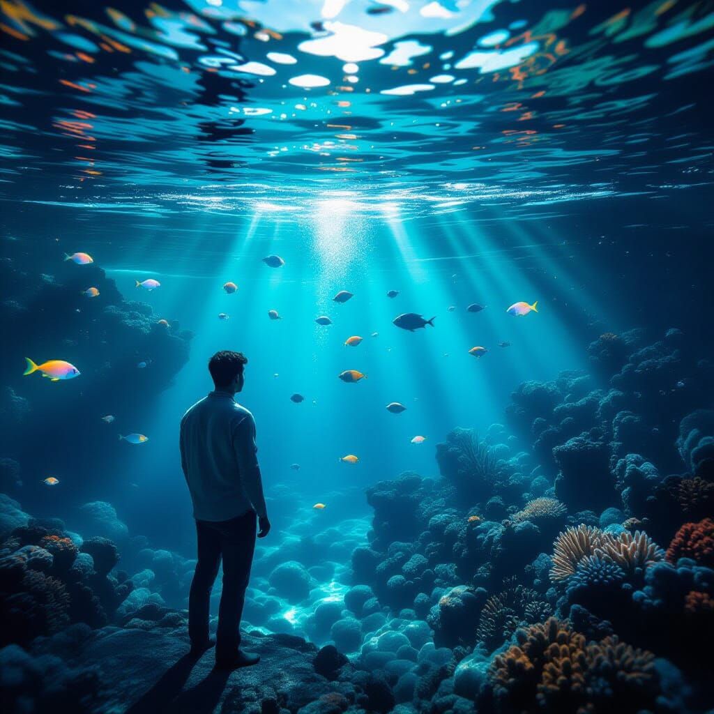 Surreal River Scene with Underwater Double Exposure