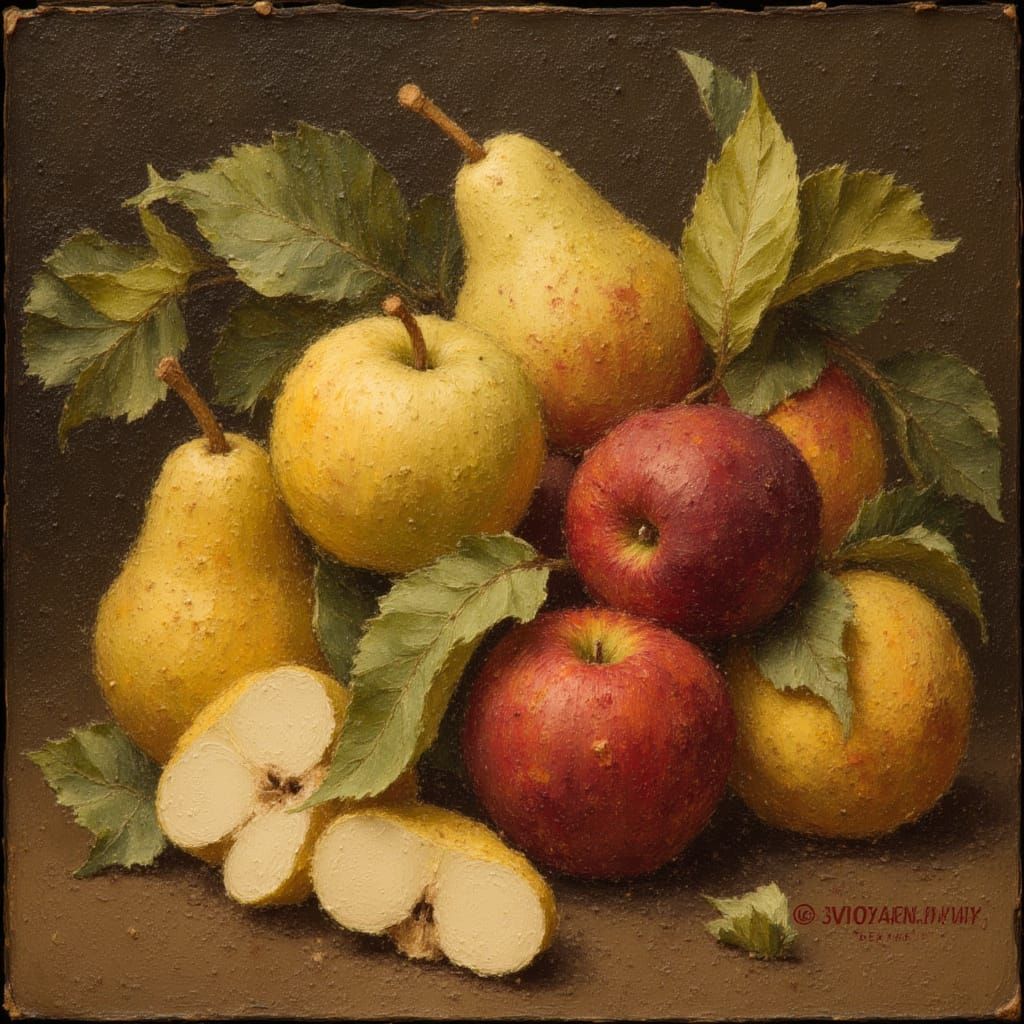Still Life Apples and Pears in Earthy Pastel Tones