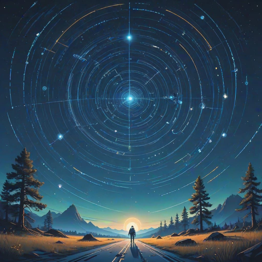 Mystical Cosmic Starmap with Radiant Starpaths