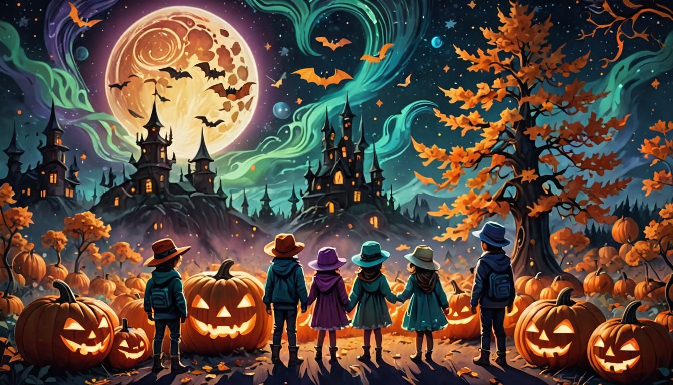 Cosmic Children with Pumpkins in Astral Visionary Art