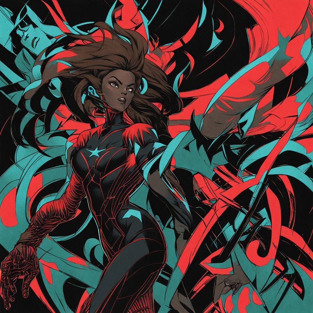 Dynamic Female Superhero in Bold Charcoal