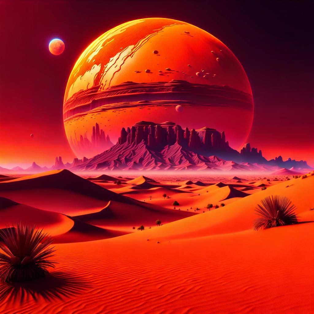 Orange Desert Planet in Synthwave Style