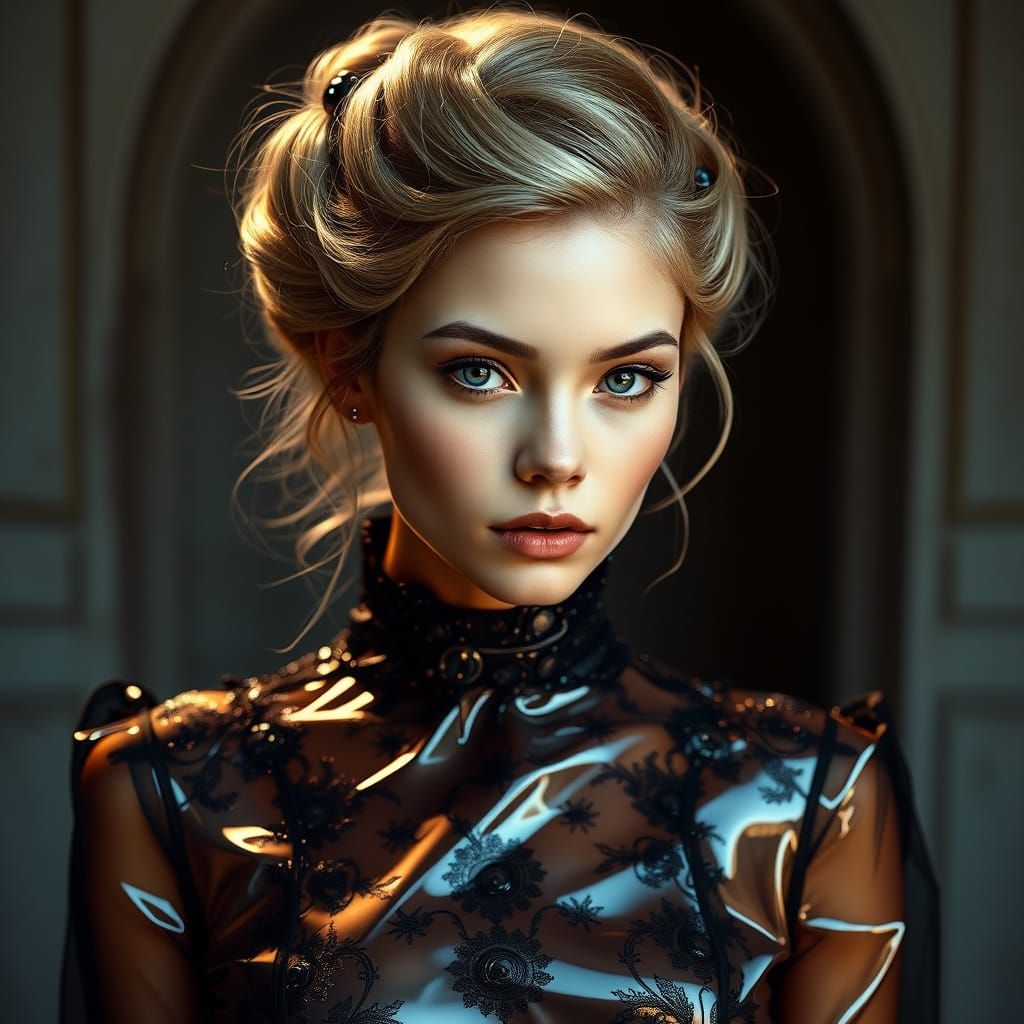 Glamorous Woman Exudes Confidence in Hyperrealistic Portrait