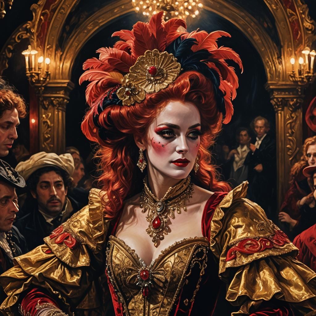 Moulin Rouge Performer in Baroque Oil Painting Style
