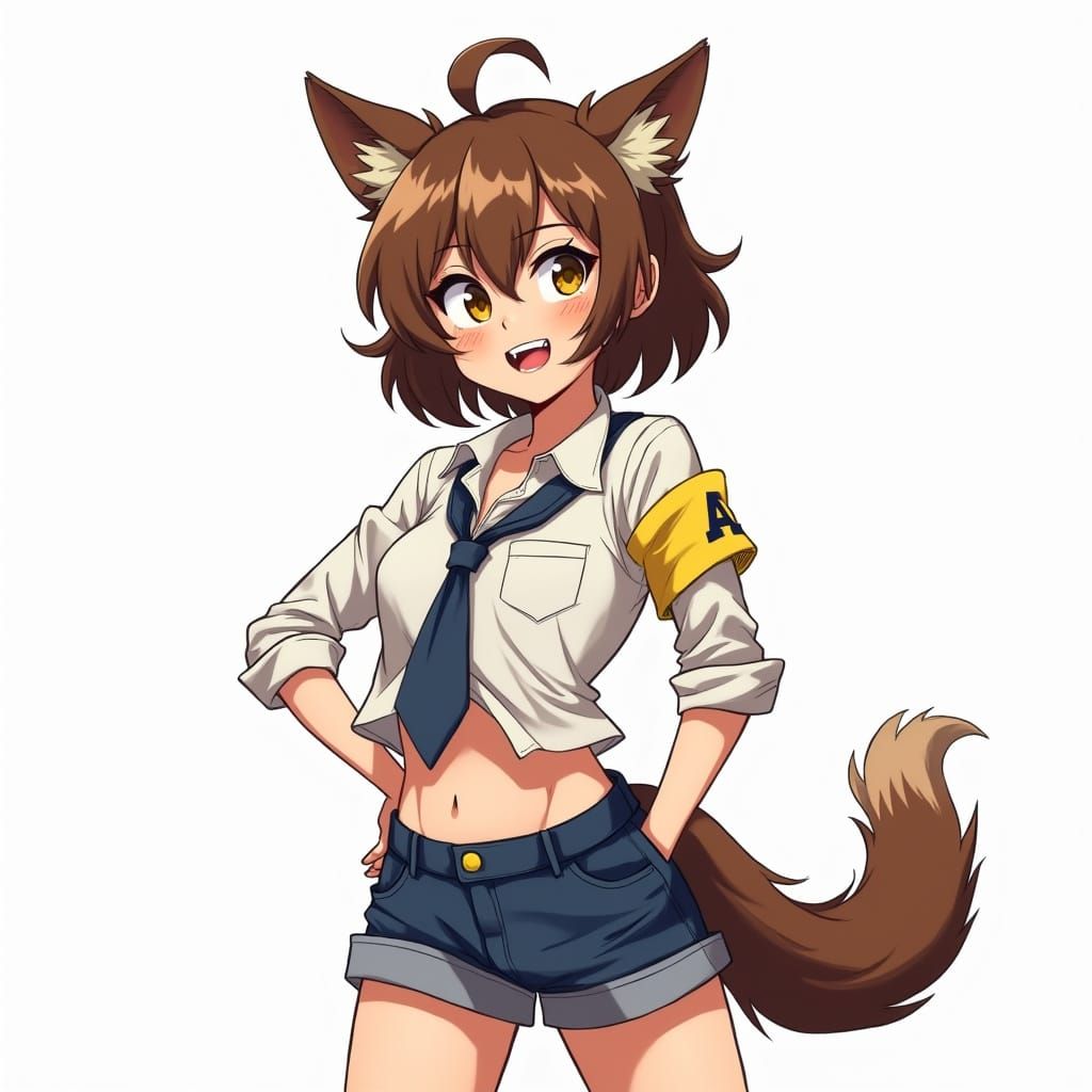 Athletic Anime Girl with Wolf Features and Heterochromia