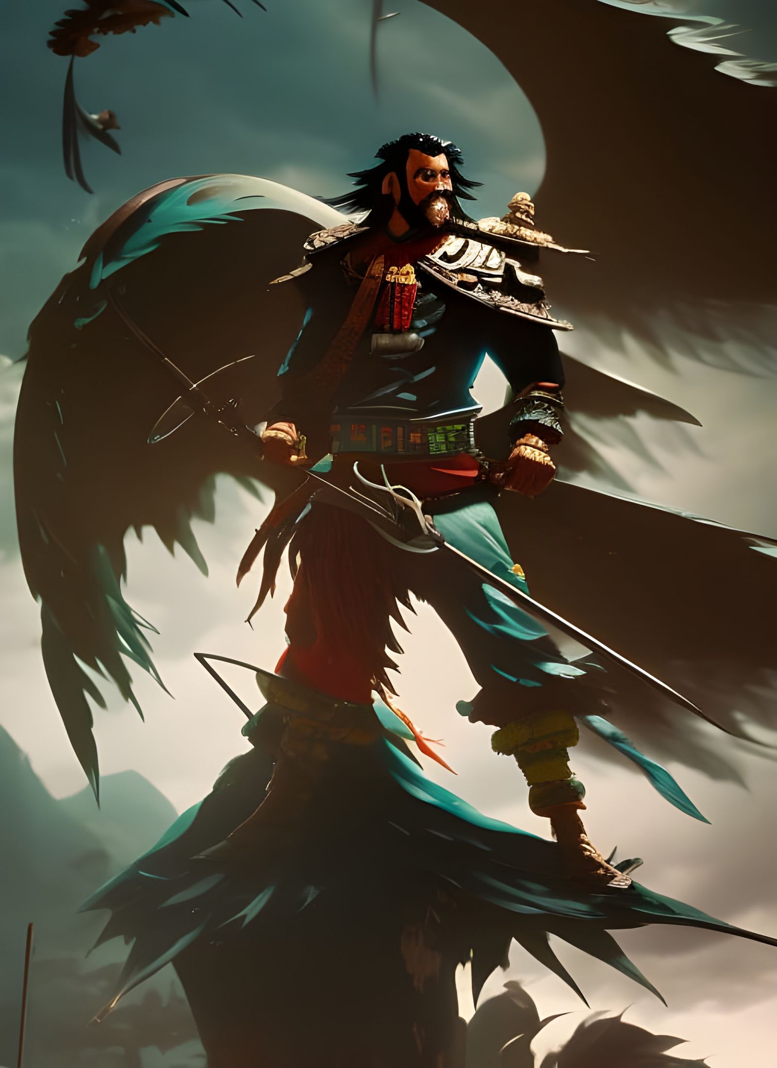 Crow-Headed Mayan God Portrait in Rococo Style