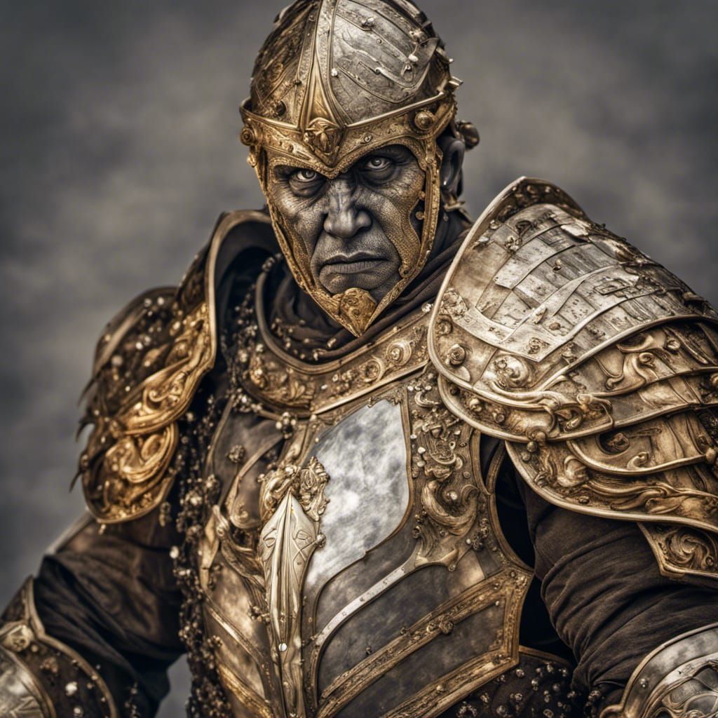 Goliath Warrior in Gold Armor with Crystal Flail