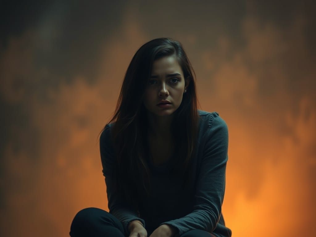 Worried Woman in Earth Tones, Digital Art