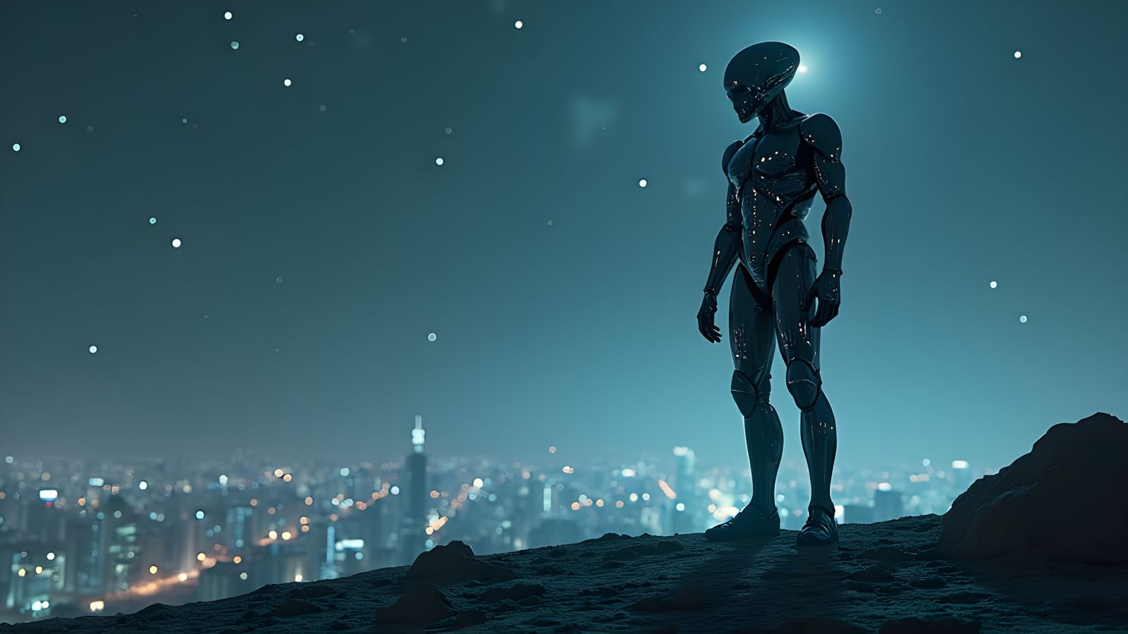 Cyberpunk Figure in Dystopian Cityscape