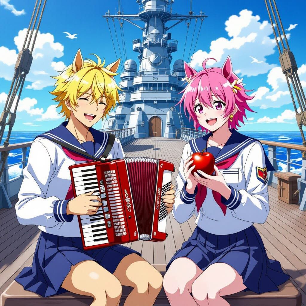 Anime Sailors with Horse Ears on Battleship Deck