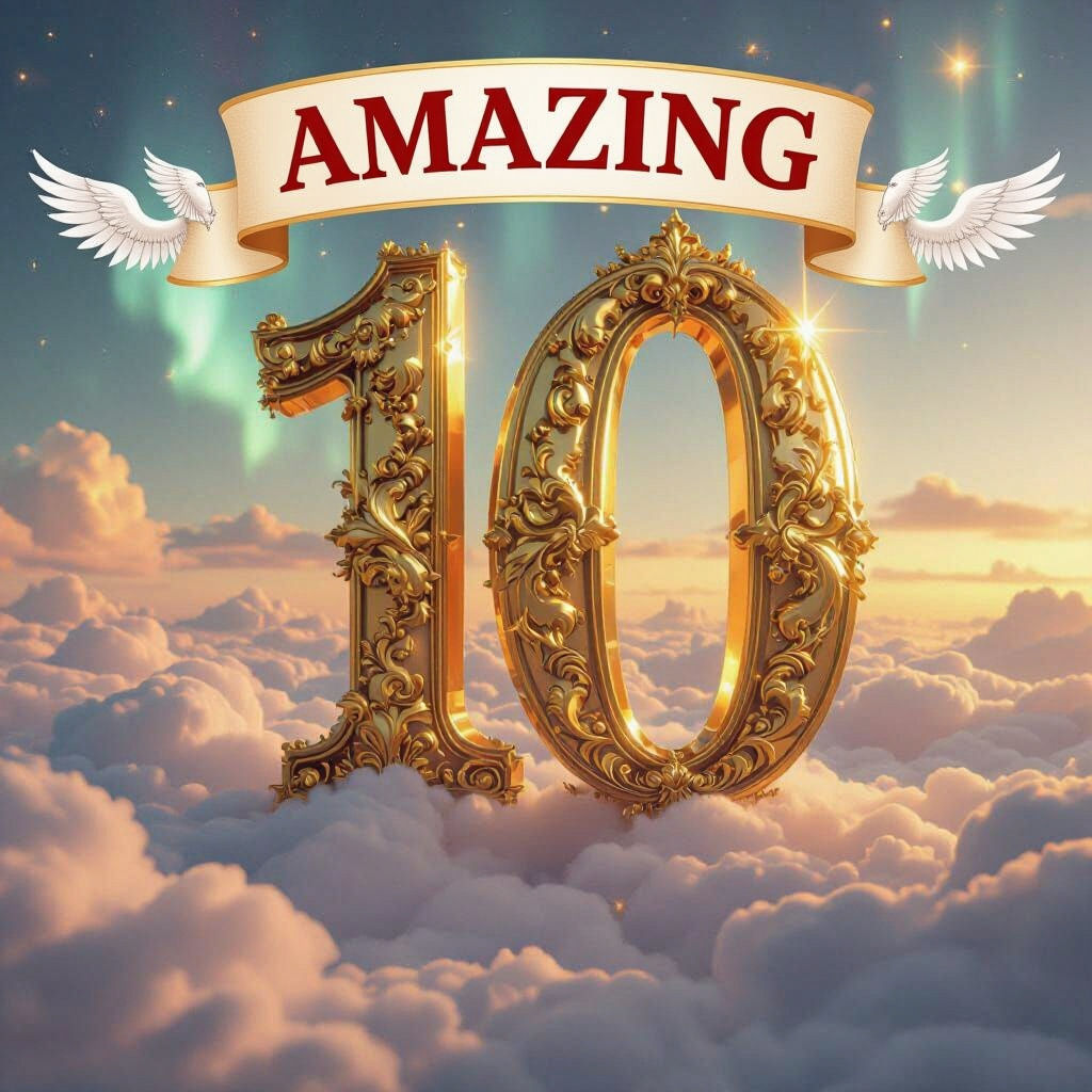 3D Number Ten with Heavenly Background