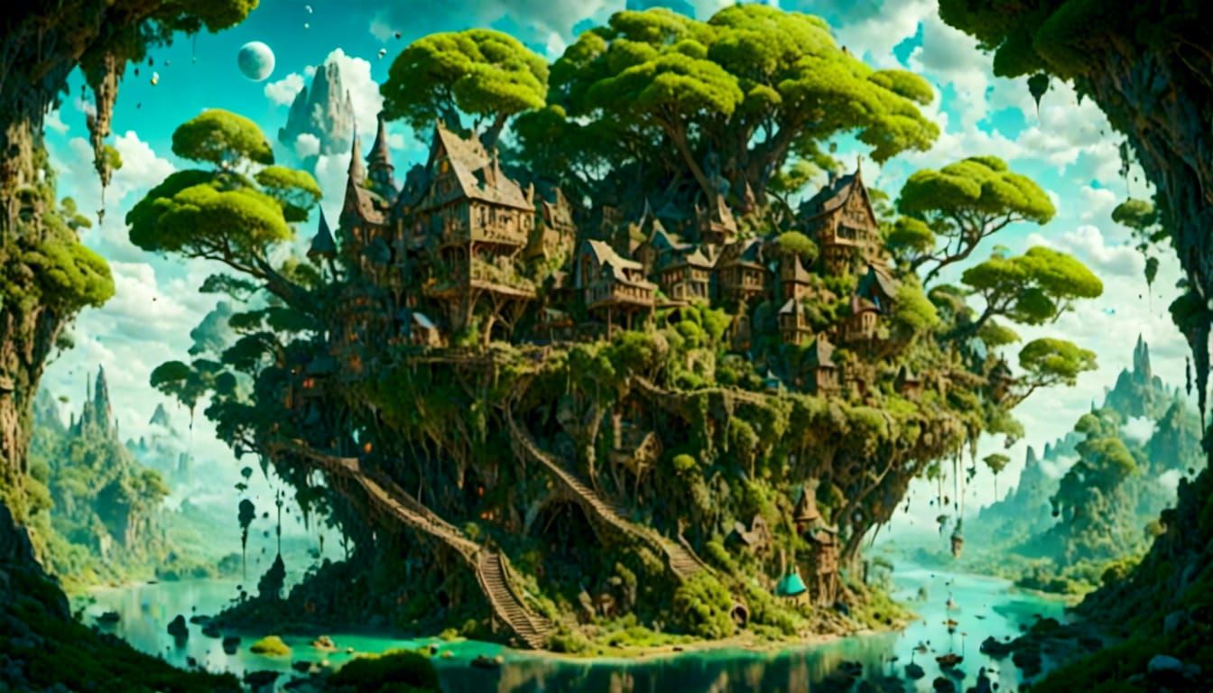 Cosmic World Tree House in Abstract Style