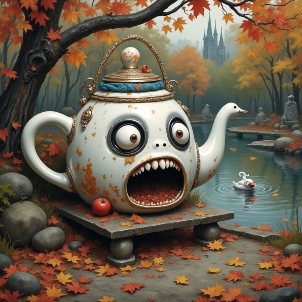 Terrified Teapot Chased by Aggressive Goose in Vibrant City ...