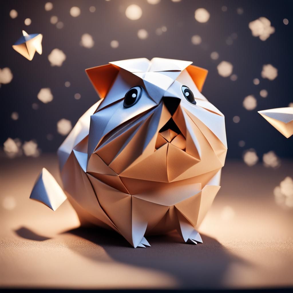 Pixar Guinea Pig Howling at Moon in Origami Style