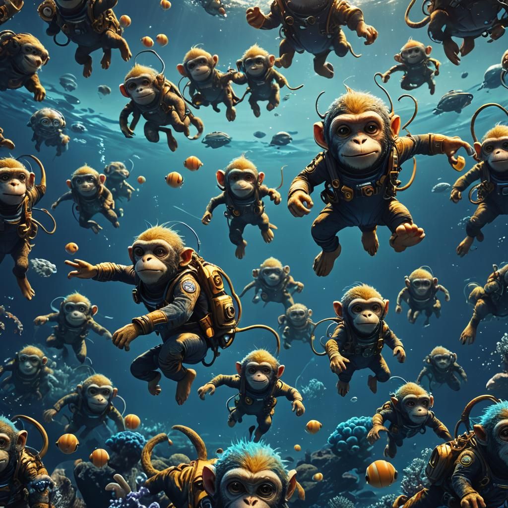 Space Monkeys Swimming in the Deep Blue Sea
