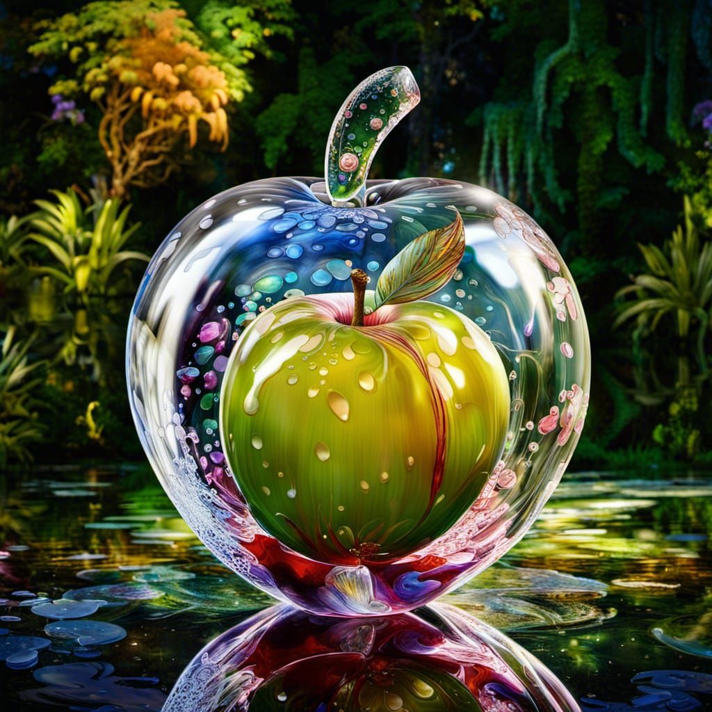 Crystal Apple Sculpture in Opulent Garden