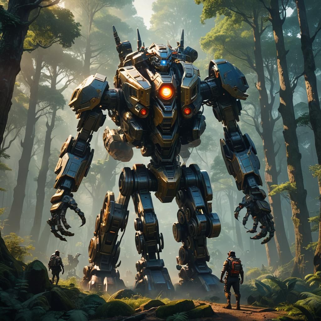Goat Controls Giant Mech in Mystical Forest