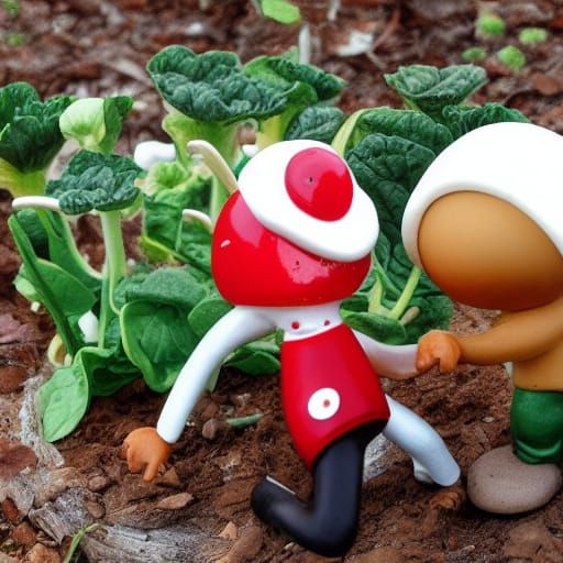 Radish Man and Mushroom Man Scuffle