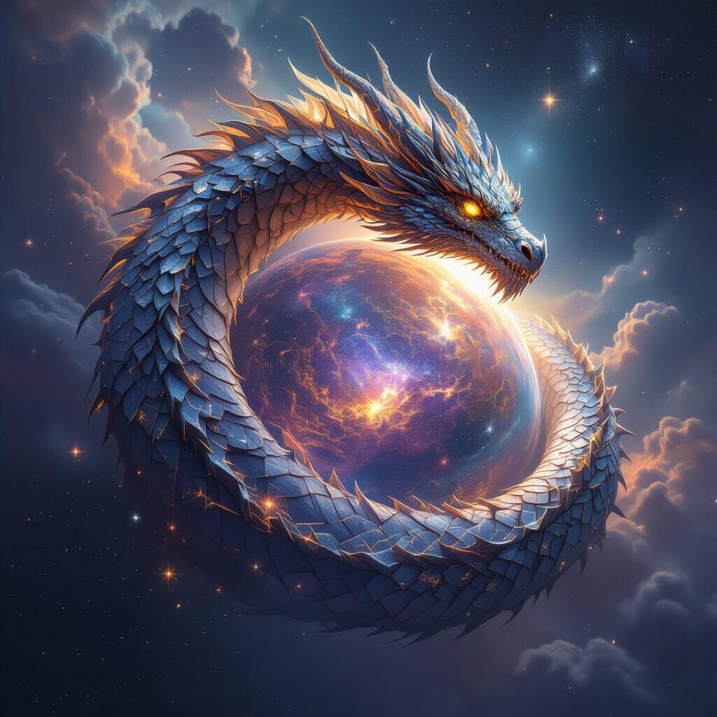 Cosmic Dragon Coiled Around Crystalline Planet