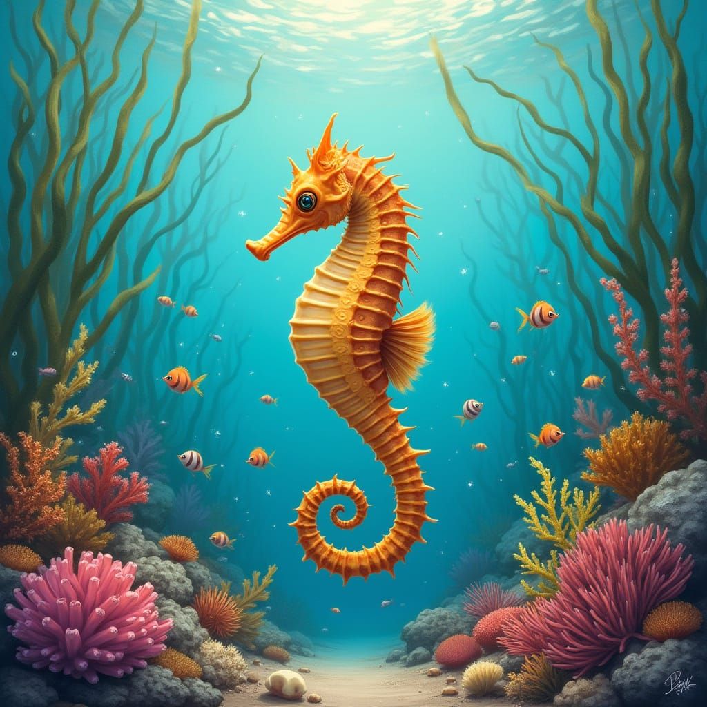 Seahorse's Underwater Garden: An Oil Painting