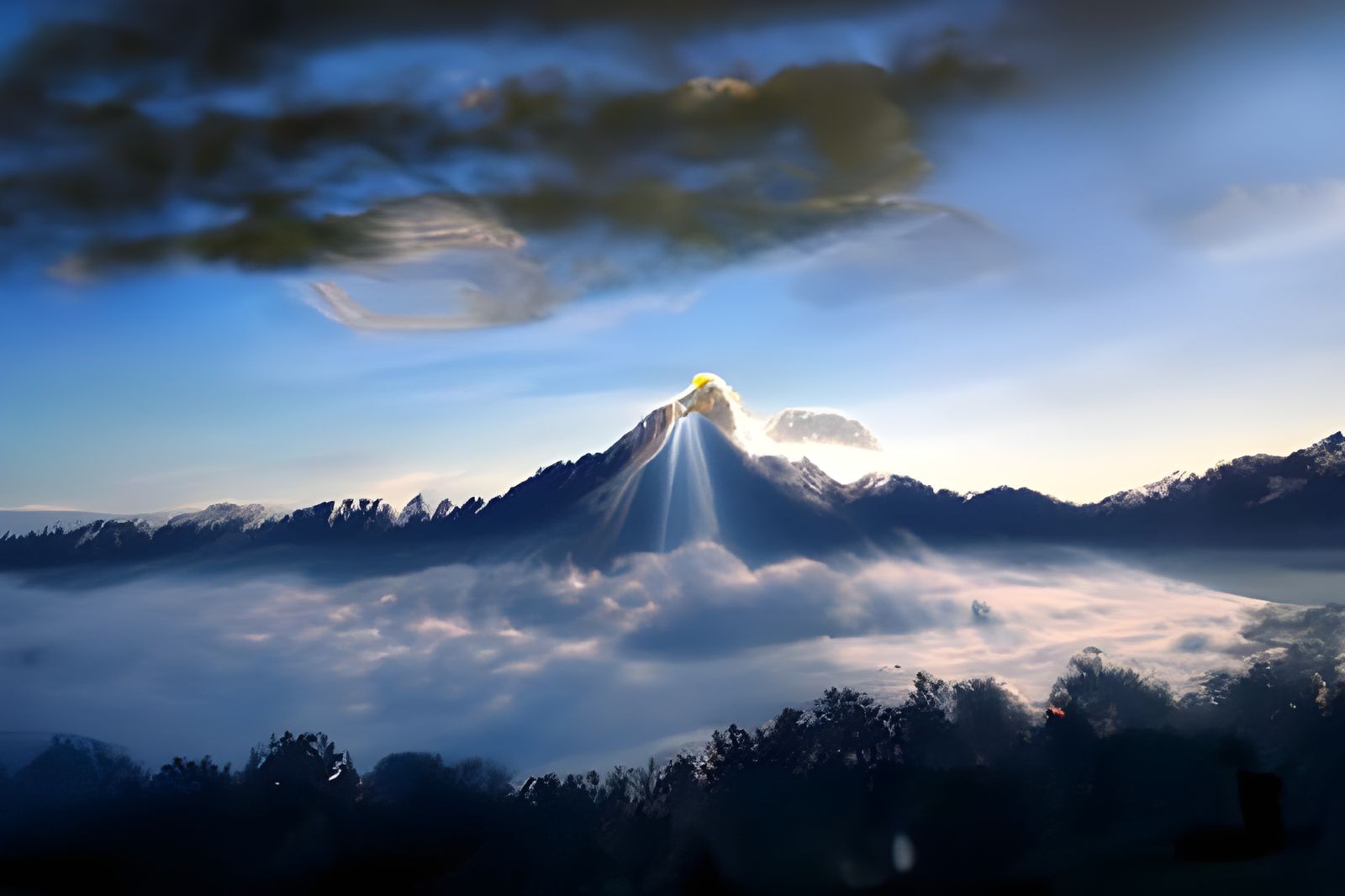 Heavenly Sunshine Over Mountain in Soft Focus