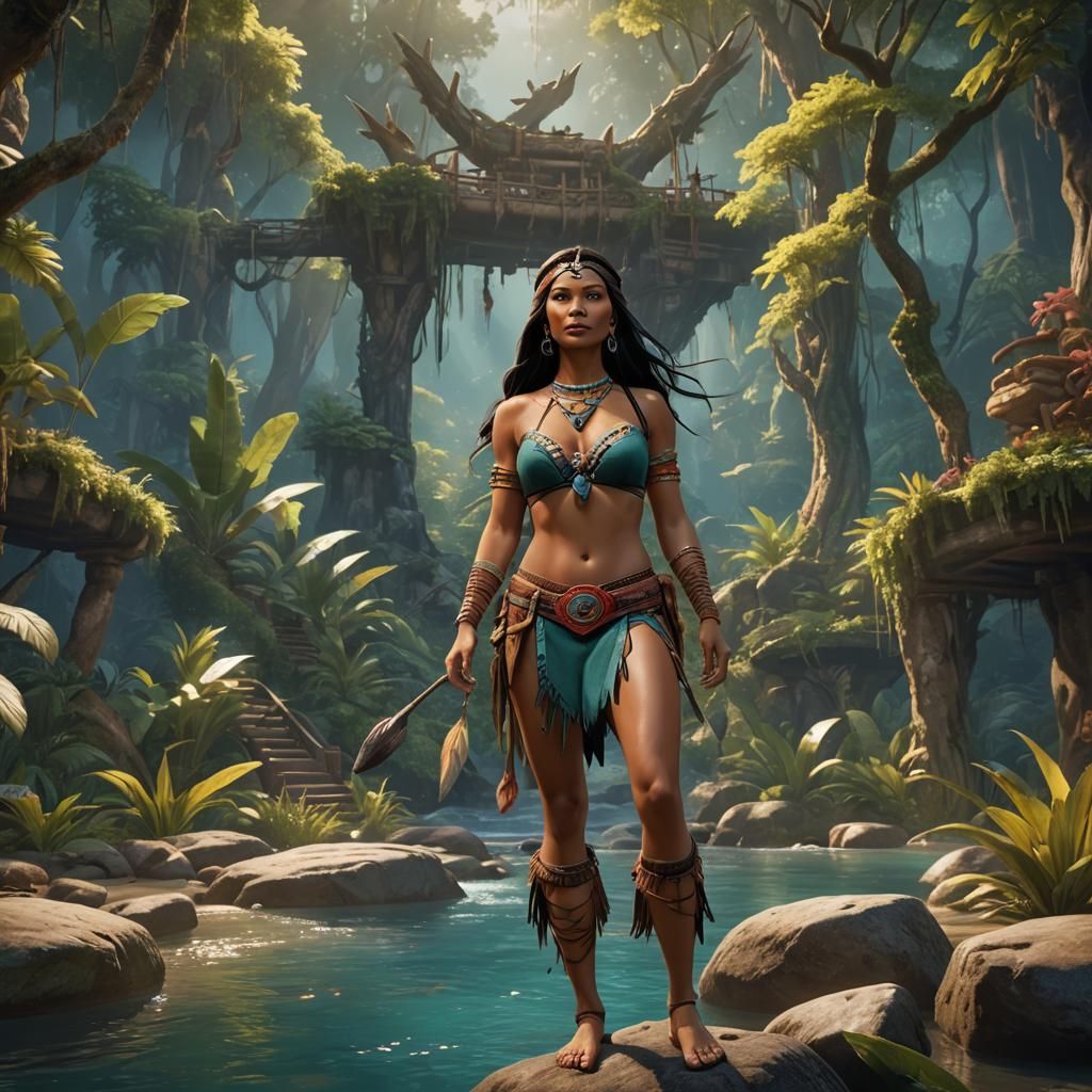 Pocahontas in Bikini: Detailed Fantasy Concept Art
