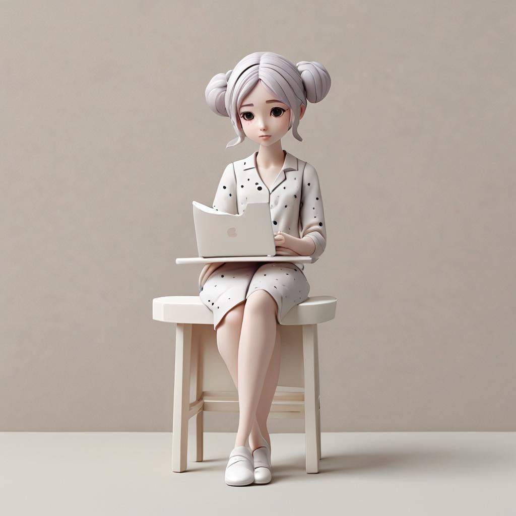 Adorable Clay Woman Writing Notes in 3D
