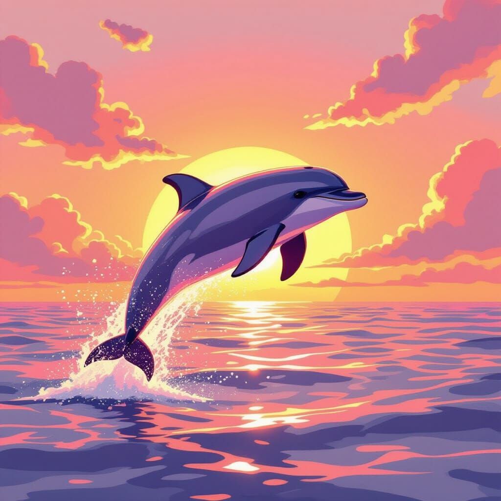 Pink Dolphin Jumps in Vibrant Sunset Ocean