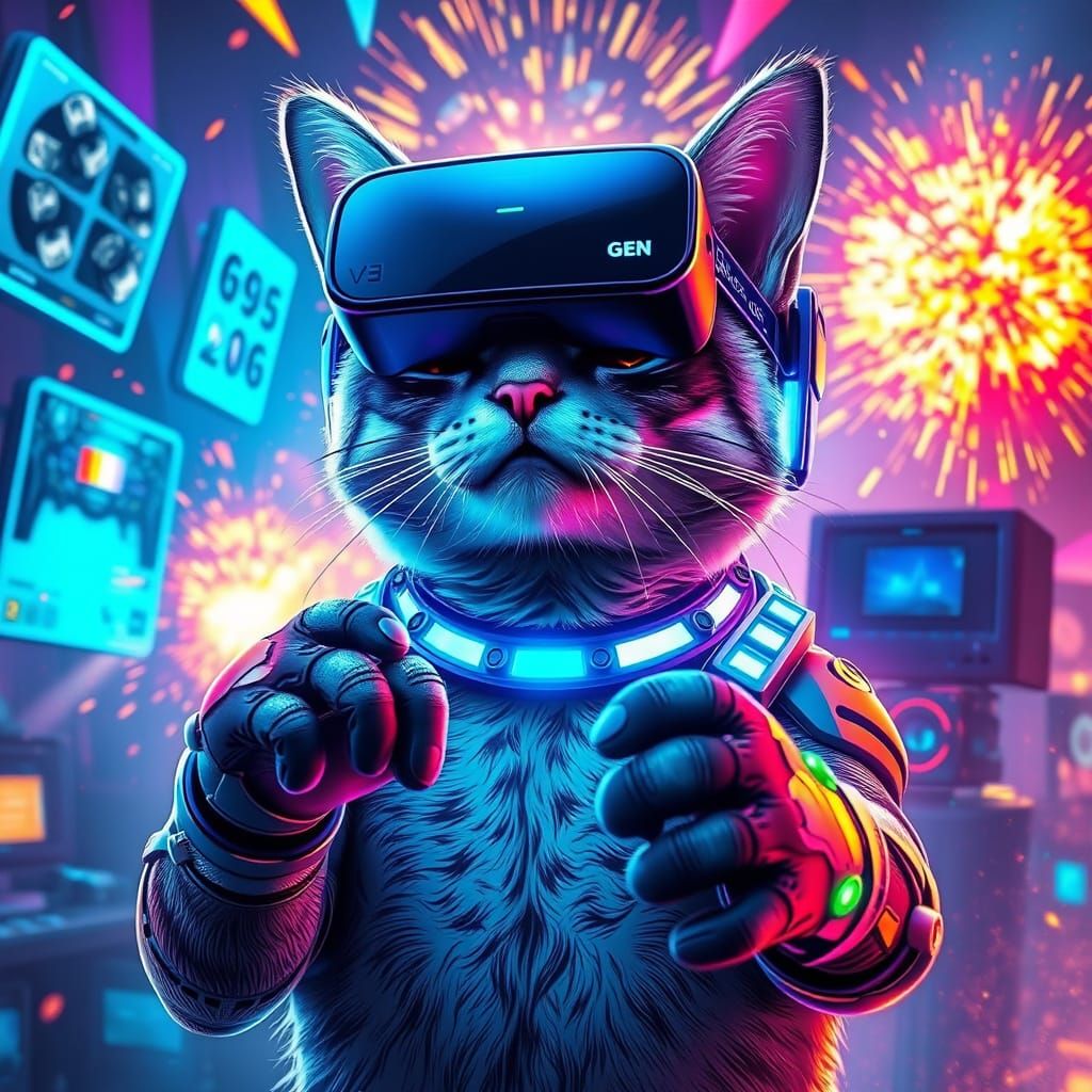 VR Cat: Gen Alpha Kitten in Futuristic Cyberpunk Style