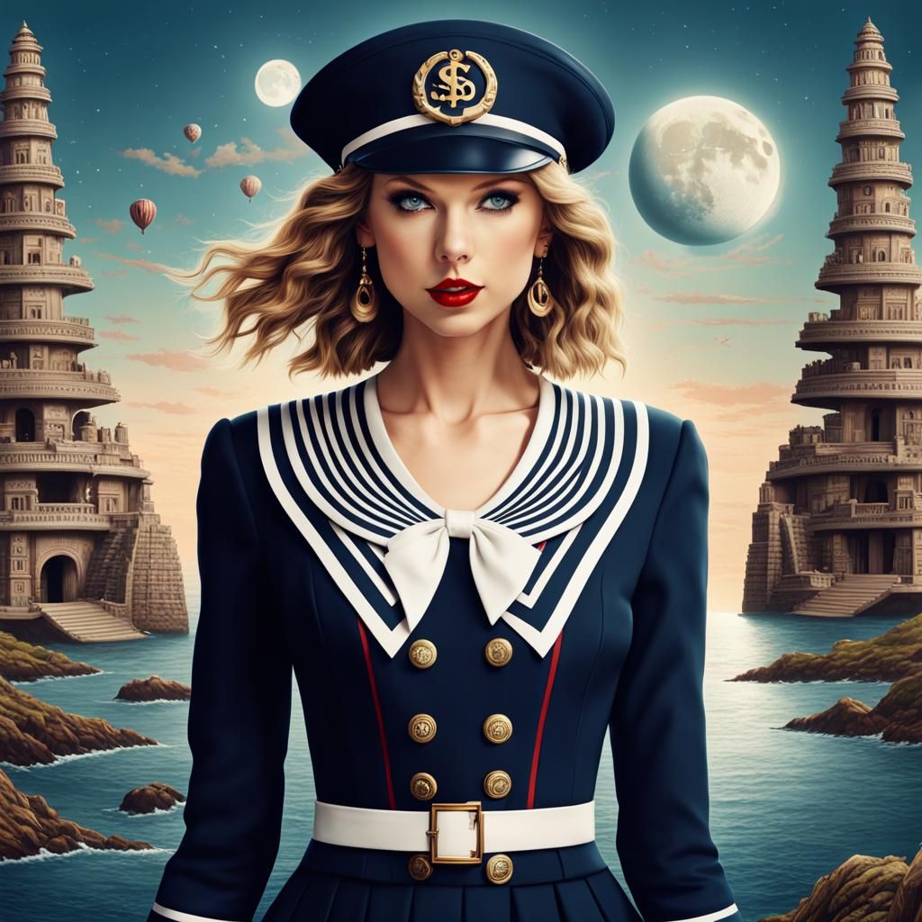 Cute Woman in Sailor Outfit: Surreal Digital Art