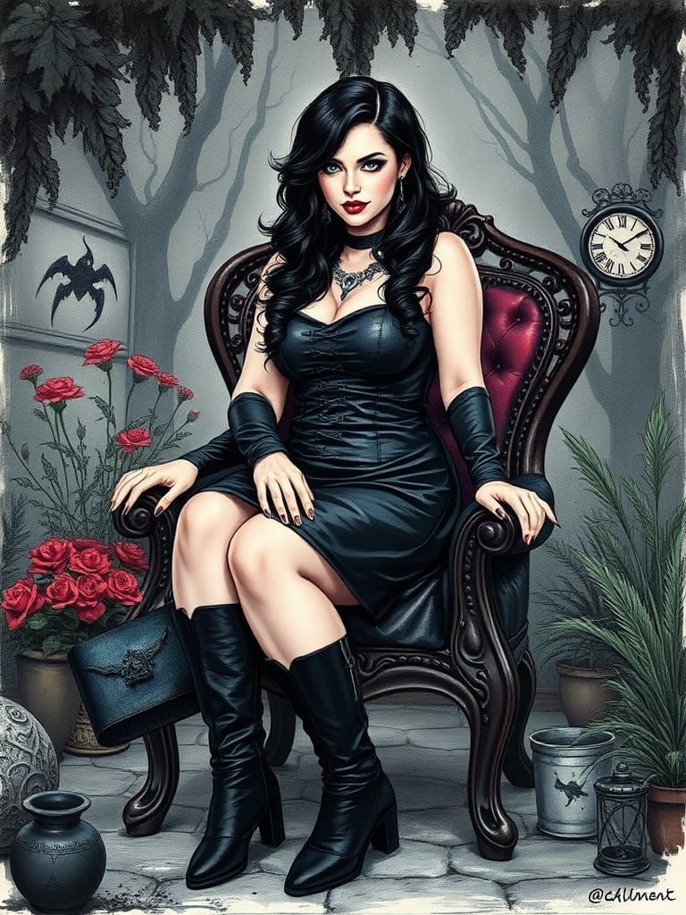 Gothic Woman with Three Hands in Alcohol Ink