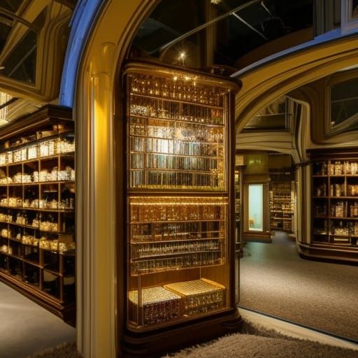 Luminescent Crystals in a Magical Shop Interior