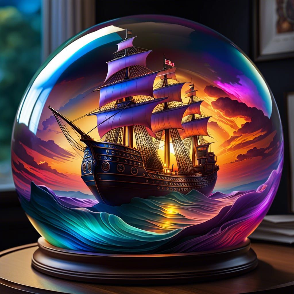 Ship in Glass Sphere: Psychedelic Baroque Art