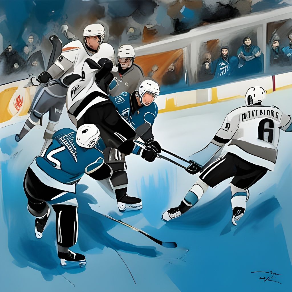 Intense Hockey Fight Sketch at San Jose Sharks Game