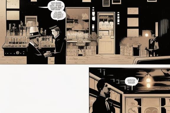 Smoky Night Cafe Interior as Mignola Art