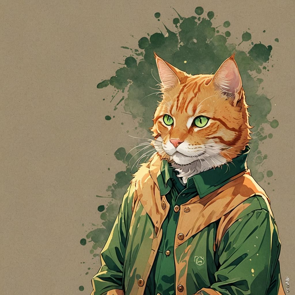 Anime Style Orange Tabby Cat Man