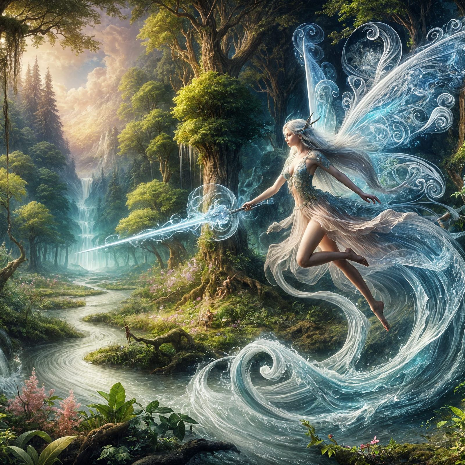 Ethereal Fairy Forges Glittering Sword from Water in Dreamy ...