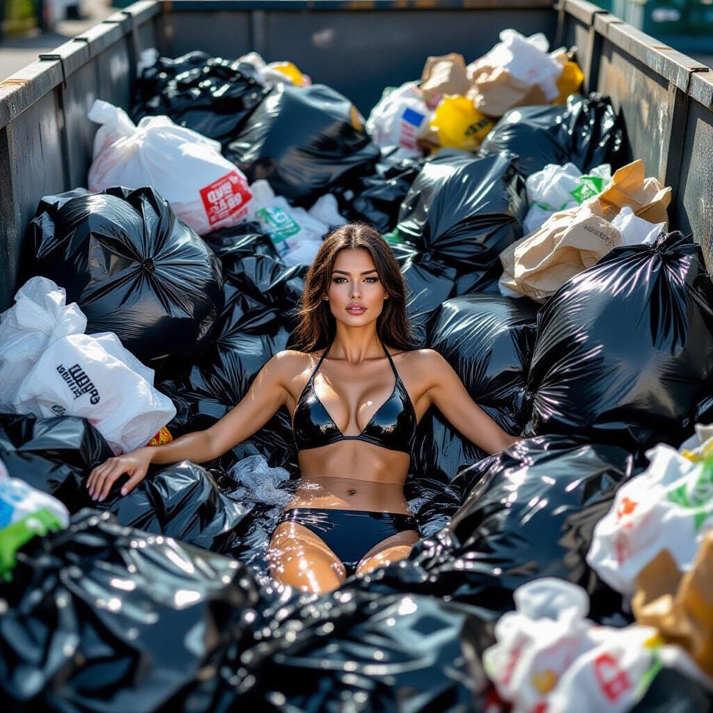 Woman in Latex Bikini in Dumpster Photo