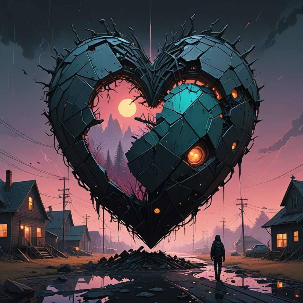 Shattered Crystal Heart in a Dark, Velvety Background
