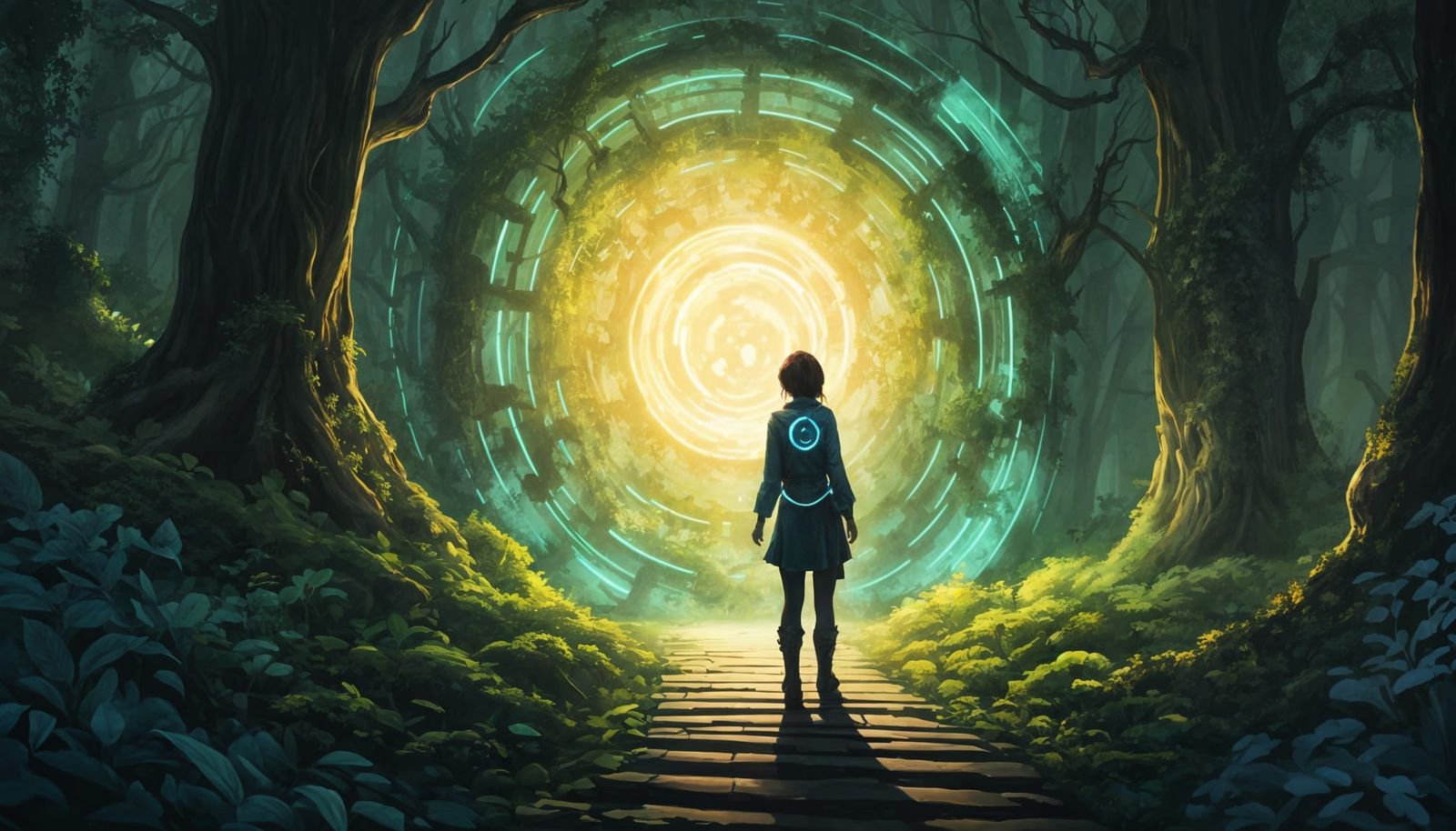 Girl Finds Magical Portal in Ancient Forest Concept Art